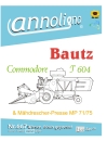 Bautz Mähdrescher Typ Commodore T 604 Bild Ersatzteilliste & Explosionszeichnungen - annoligno 667